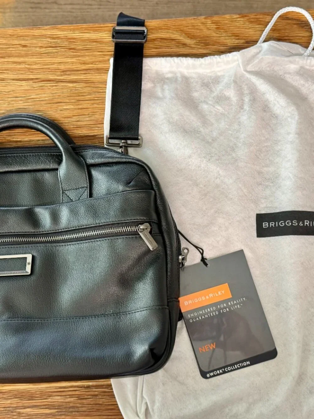 BRAND NEW Briggs & Riley @Work premium leather slim briefcase NWT + dustbag